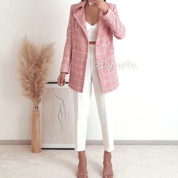 Zara Pink Plaid Women's Coat - Picture 2 of 13